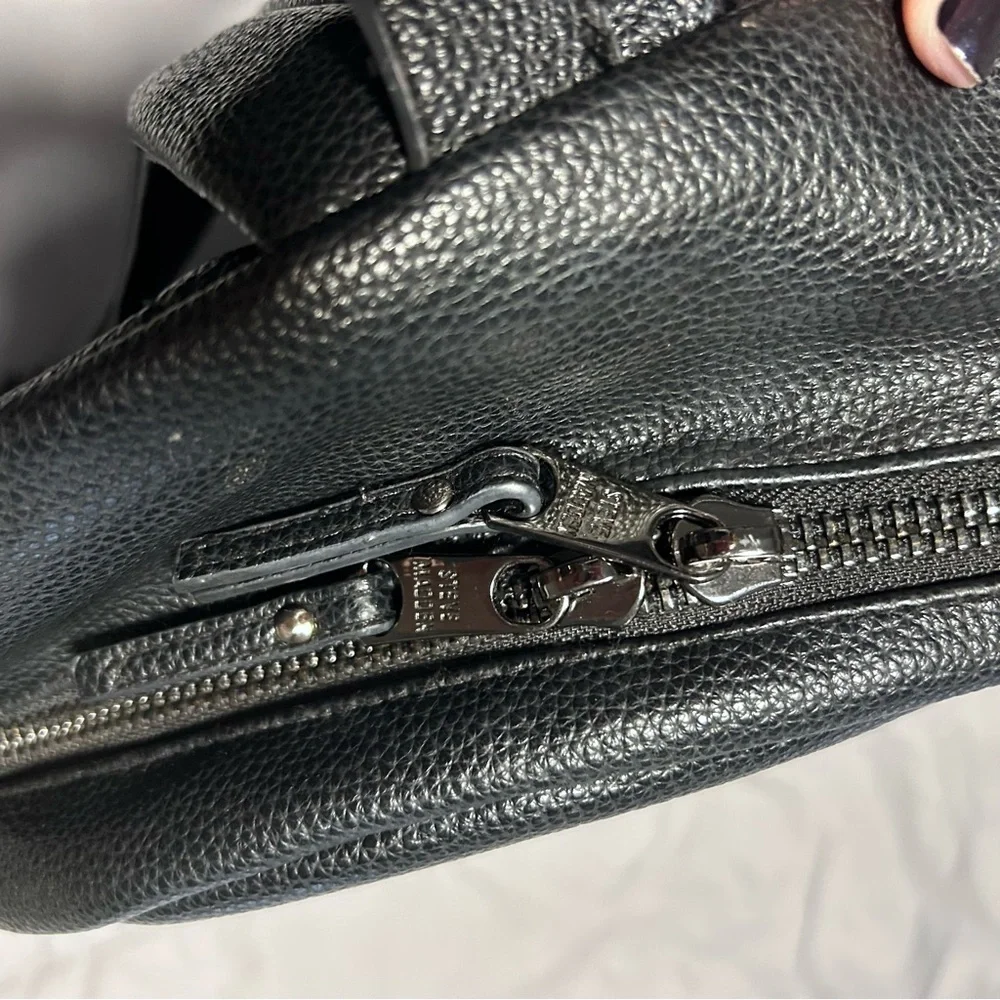 Steve Madden Black Leather Backpack Blue Plaid Lining